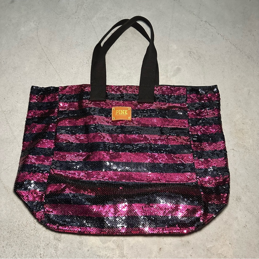 PINK Victoria's Secret Black and Pink Sequin Tote